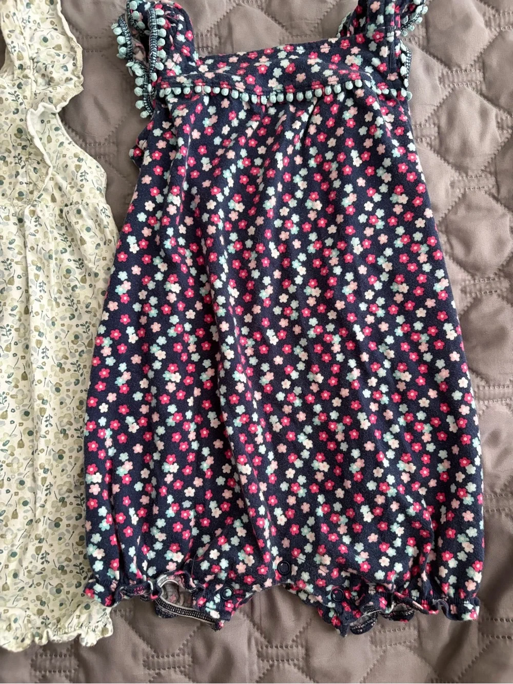 Carter's Floral Ruffle Romper Set in Cream and Navy